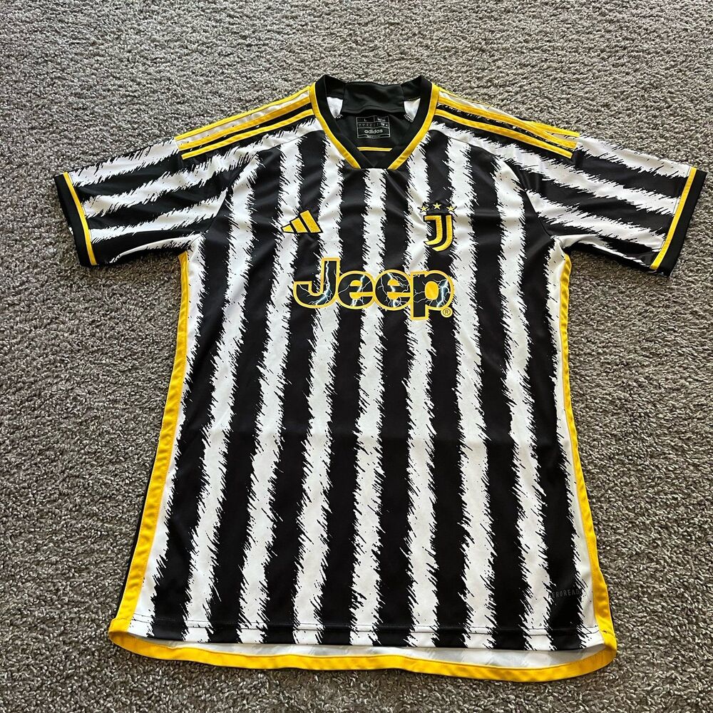 Adidas Juventus 2023/24 Home Jersey Soccer Football Black White Yellow Mens L